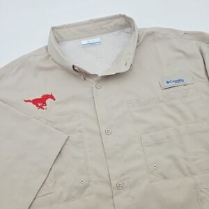 SMU Mustangs Shirt Mens XL Beige NCAA College Columbia PFG Omni Shade Fishing